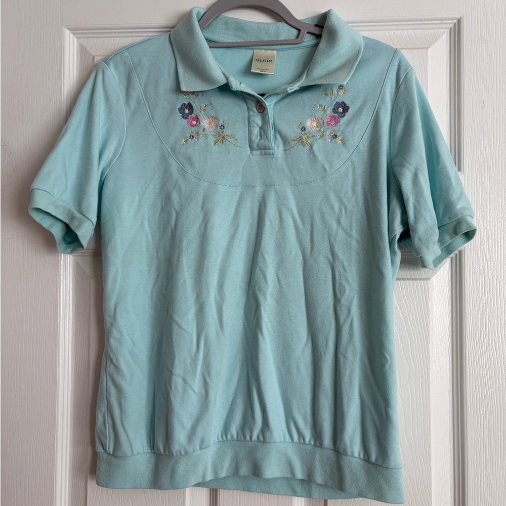 Blue Blair Embroidered Collared Tshirt